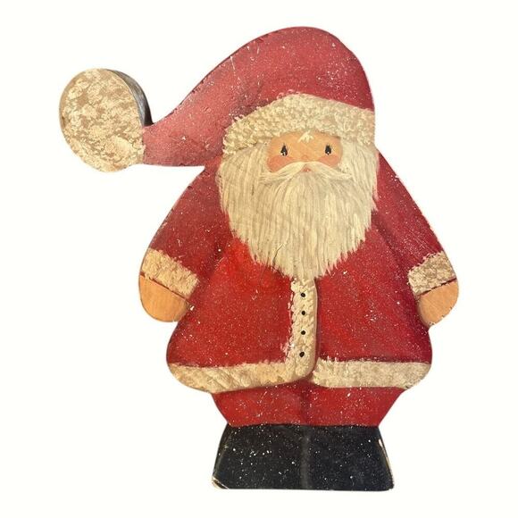 Vintage Other - Vintage Hand Painted Santa Claus Primitive Wood Cut Out Decor Figurine